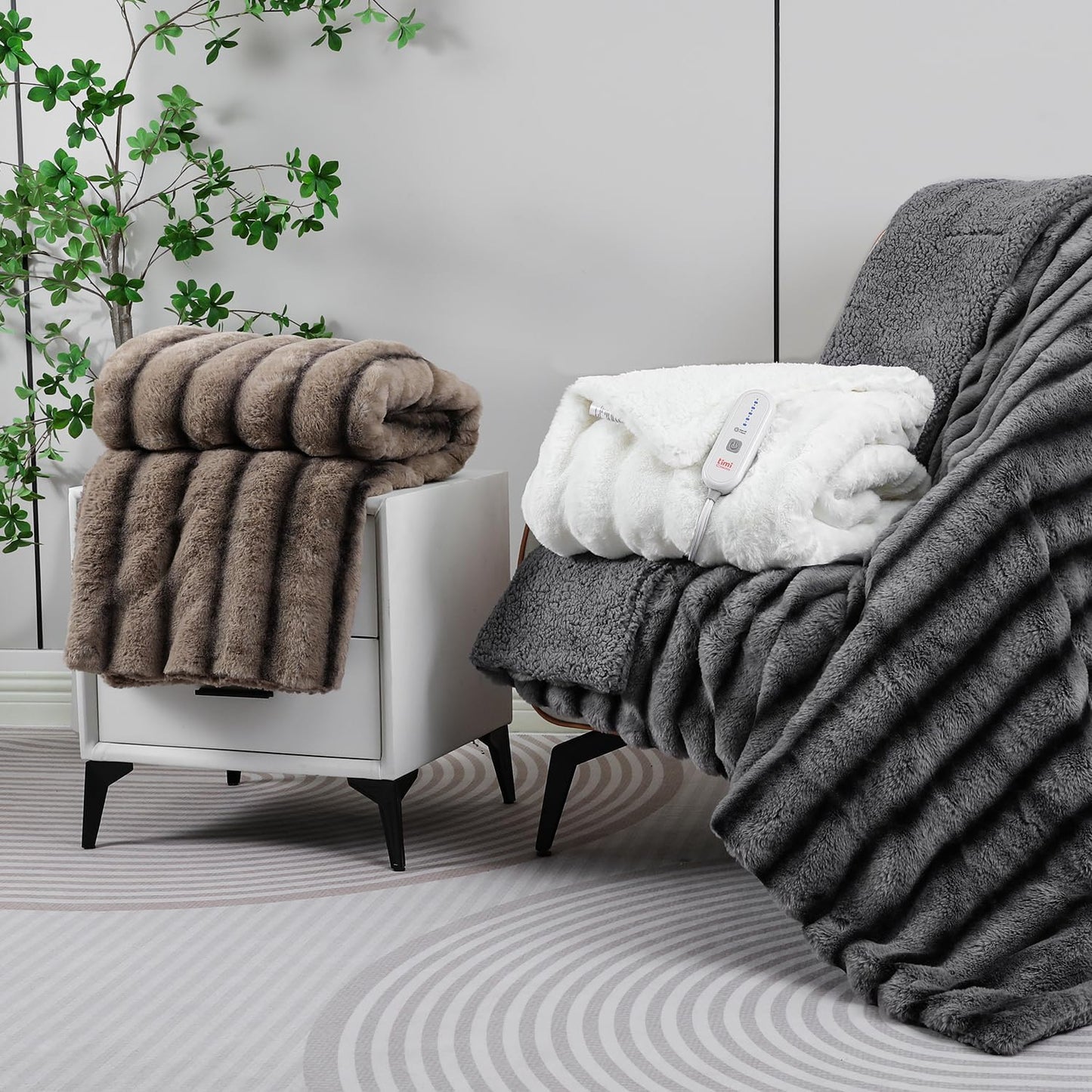Heated Blanket Electric Throw- 50"x60" Soft Thick Faux Fur Electric Blanket for Sofa with 5 Heat Levels & 4 Hours Auto-Off Overheat Protection, Warm Cozy Gifts, Grey