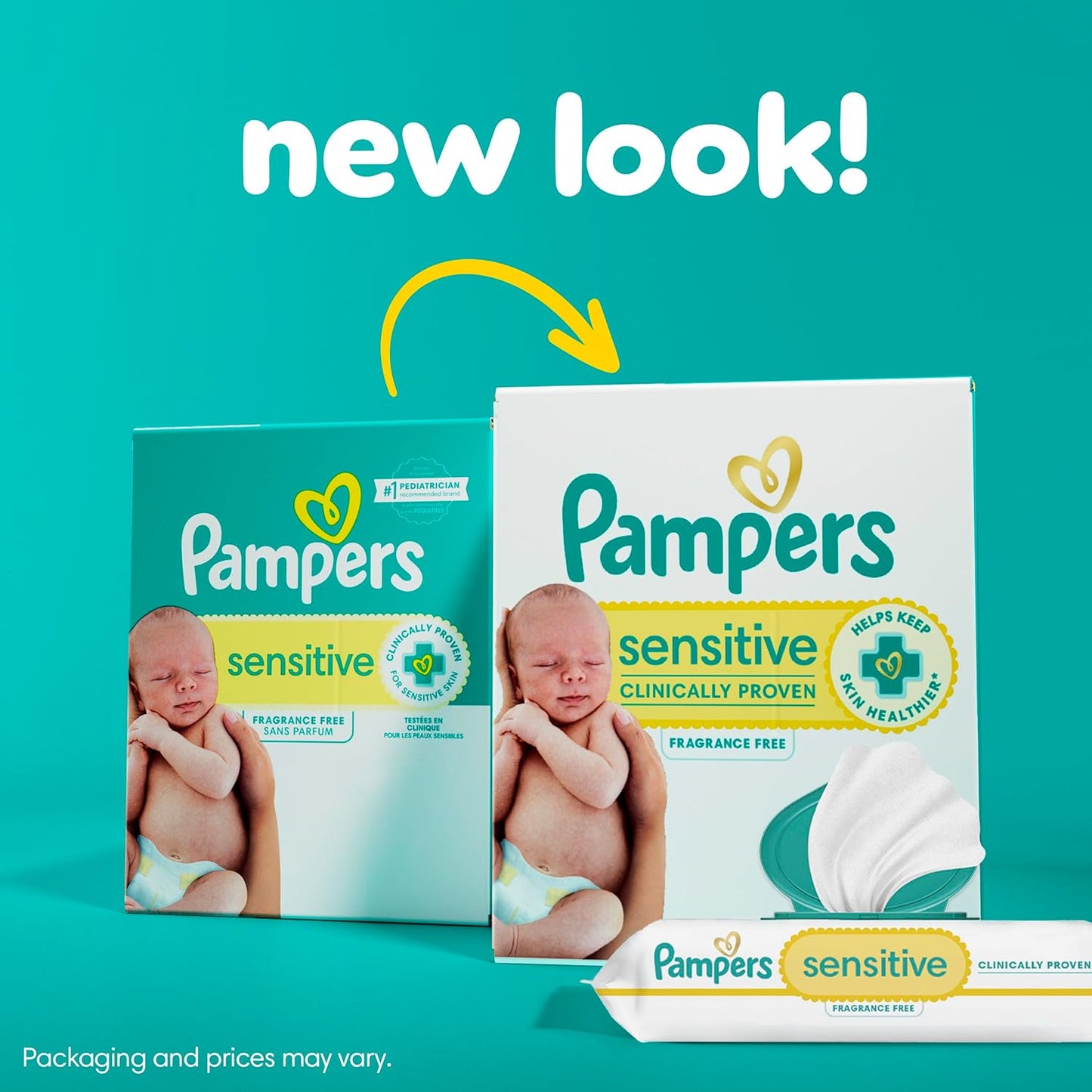 Pampers Baby Wipes Sensitive, Water Based Hypoallergenic and Unscented 504 Total (6 Flip-Top Packs)