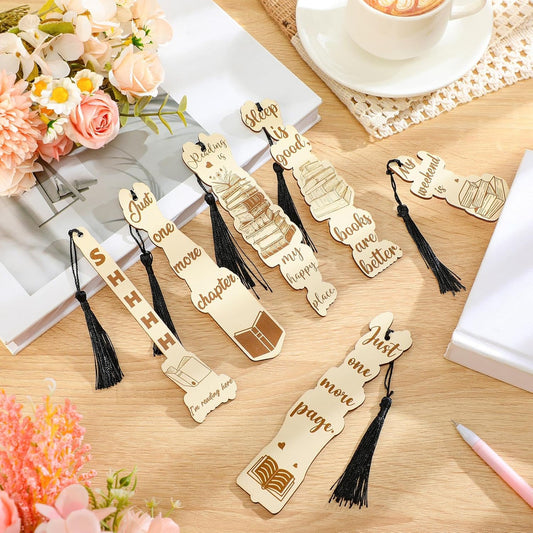 Colarr 12 Pcs Wood Bookmarks for Woman Book Club Gift for Book Worms Books Lovers Bookmarks Bulk with Tassels for Reading Party Favors Books Exchange Club Men & Women Friends(Retro)