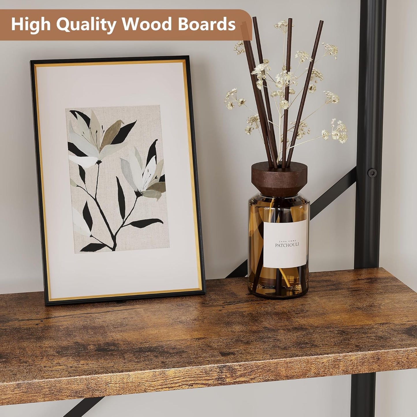 GarveeHome 6 Tier Bookshelf Industrial Bookcase Wood Tall Standing Bookshelves Wood Vintage Display Rack Rustic Bookshelf