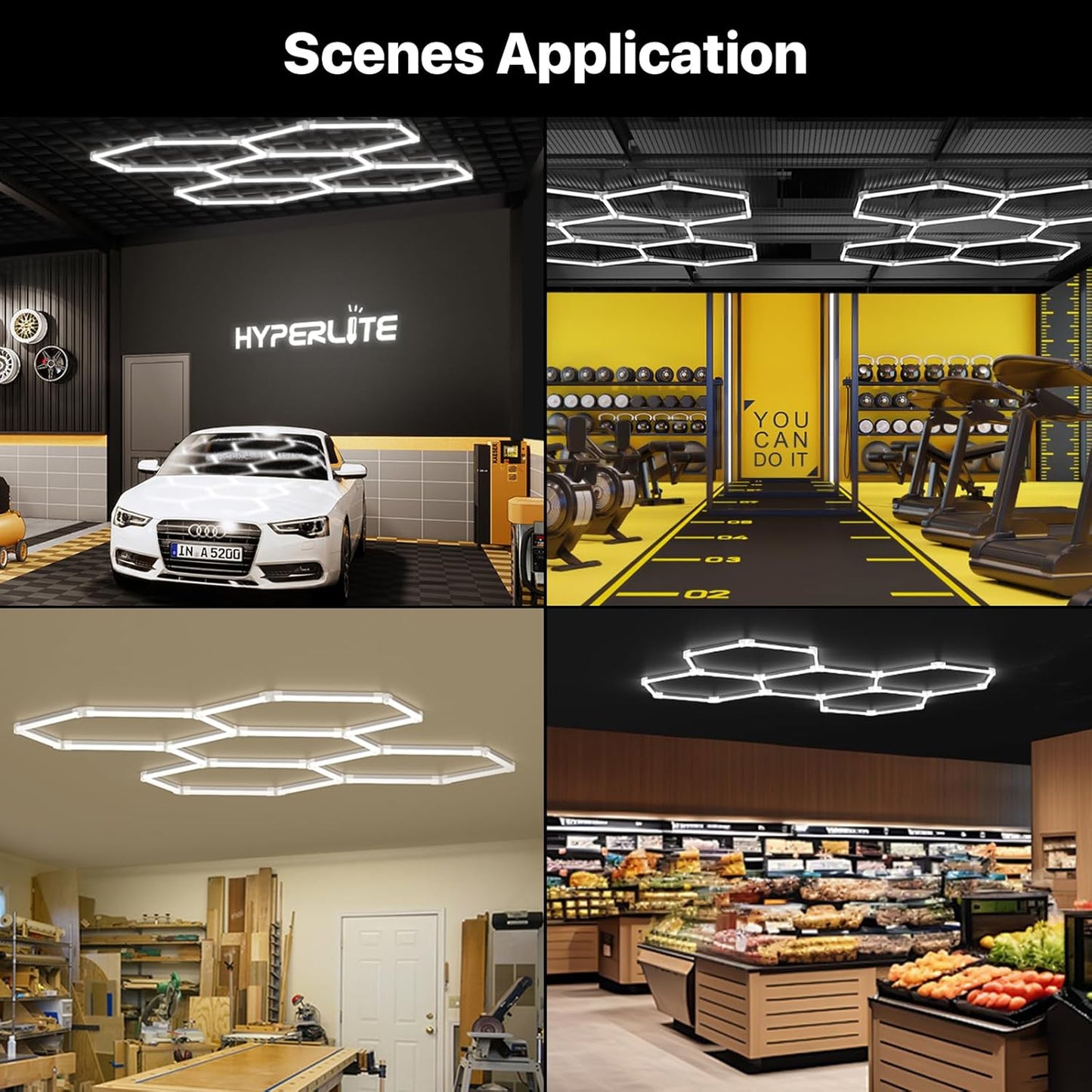 HYPERLITE Gen 2 Hexagon Garage Lights: 168W 16800LM 5 Grids Hexagon Led Light, 6500K Ultra Bright Honeycomb Hex Lights, Durable Design for Garage, Shop, Basement, Barber, Homegym