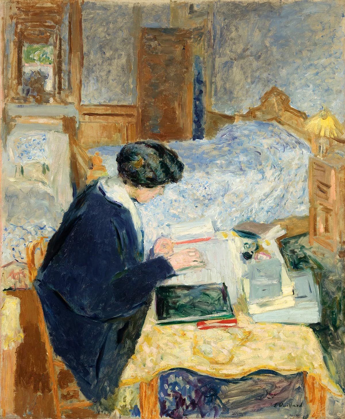 Woman Reading Book Lucy Hessel Lisant Fashion Painting by Edouard Vuillard 24"X30" Image Size on CANVAS Fine Art Print Poster Shipped Rolled-up