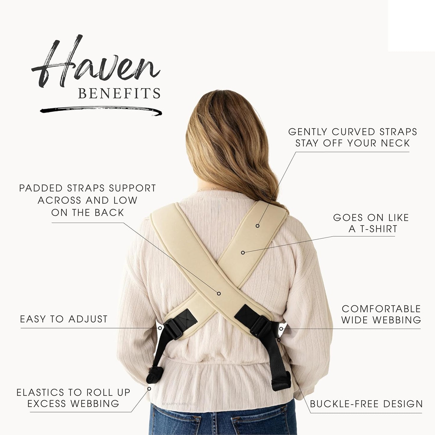Happy! Haven Baby Carrier – Organic Cotton Blend, 7-35 lbs, Newborn to Toddler – Stretchy Ergonomic Cross-Back Soft Structured Carrier, Adjustable Fit