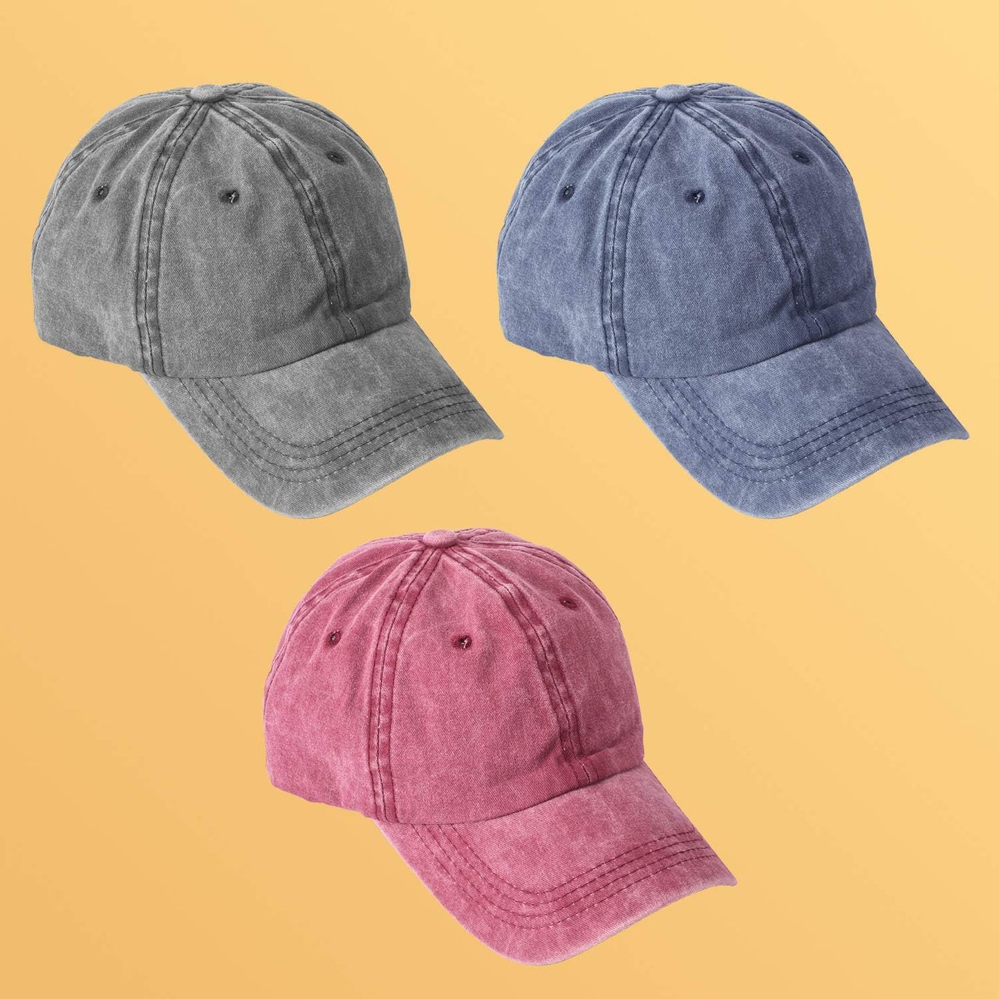 3 Packs Washed-Cotton Plain Baseball Cap, Vintage Adjustable Dad Hats Gift for Men/Women,Unstructured