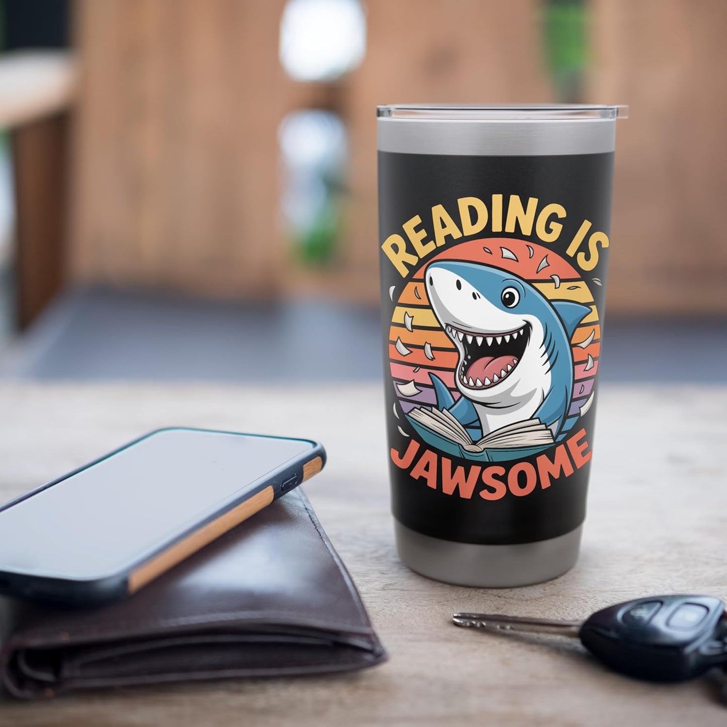 Reading Is Jawsome Shark reading Stainless Steel Insulated Tumbler