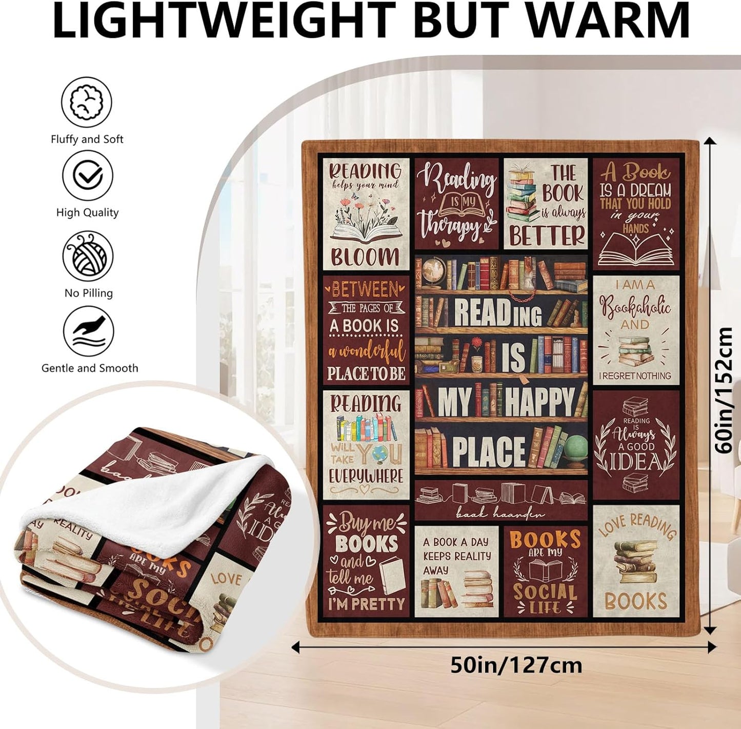Christmas Gifts,Book Lover Gifts for Women,Gifts for Book Lovers Women,Gifts for Reading Lover Bookish,Best Bookworm Gifts on Birthday Christmas,Gifts for Readers Blanket 50" x 60"