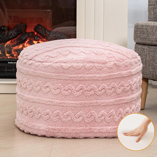 Pouf Ottoman Stuffed 20x20x12 Inches Floor Pouf Plush Fiber Ottoman Foot Rest Under Desk Foot Stool for Living Room Bedroom (Pink)