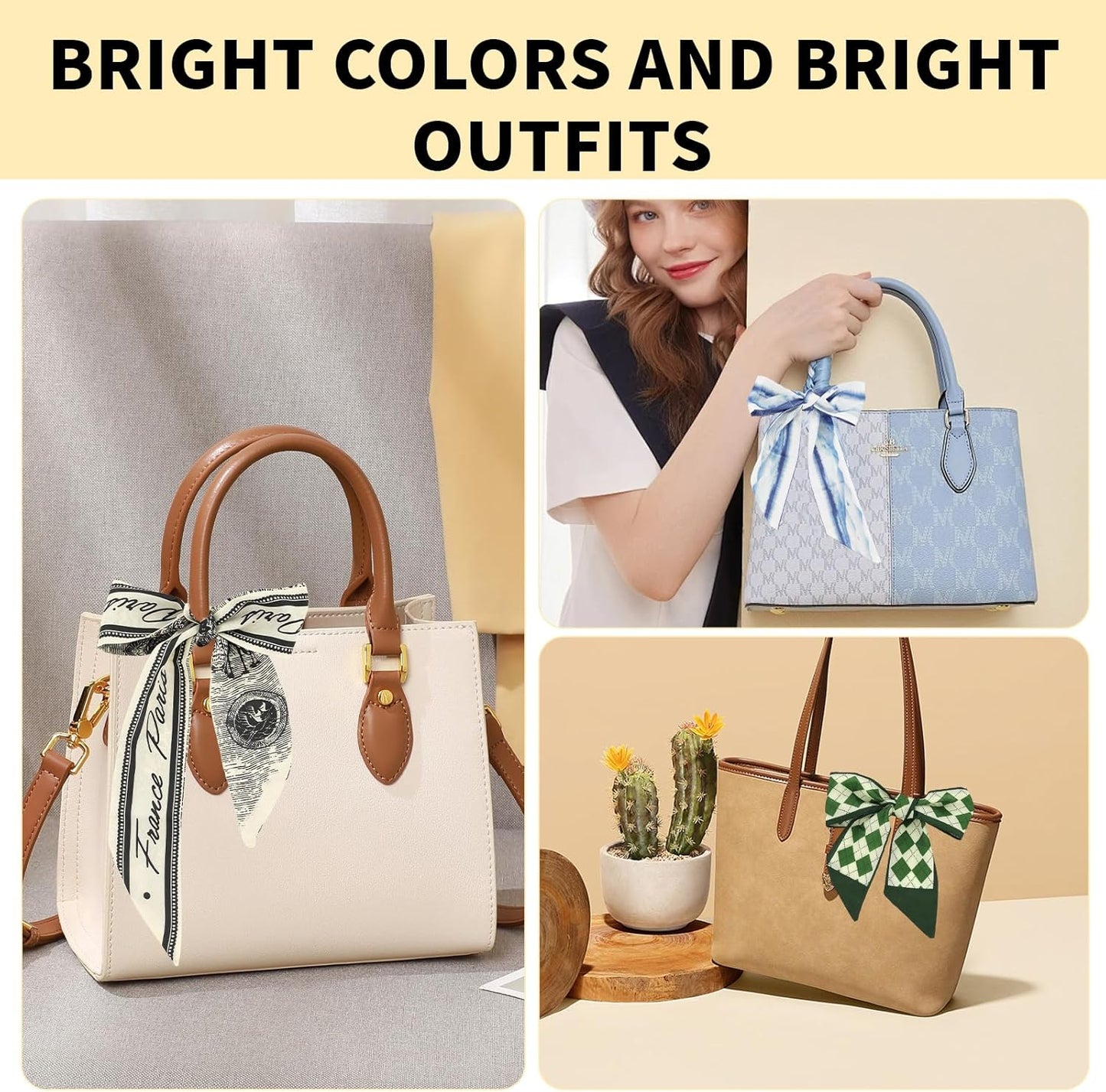 braxan 20 Pcs Bag Scarf, Purse Scarf For Handbags, Silk Neck Scarves For Purse Bags, Handbag Handle Ribbon, Stylish & Versatile Accessory