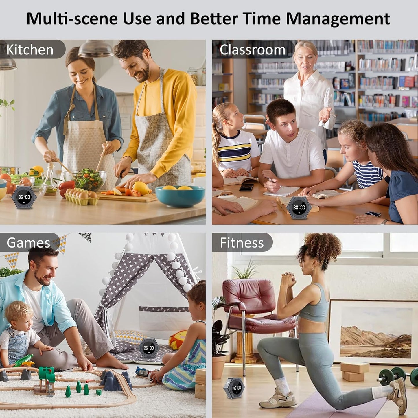 Pomodoro Timer with Gravity Rotation, 99 Minutes Desk Productivity Timer, Countdown & Countup Focus Time Management Tool for Kitchen, Work, Study, Adjustable Sound & Brightness, Magnetic Pad Back.