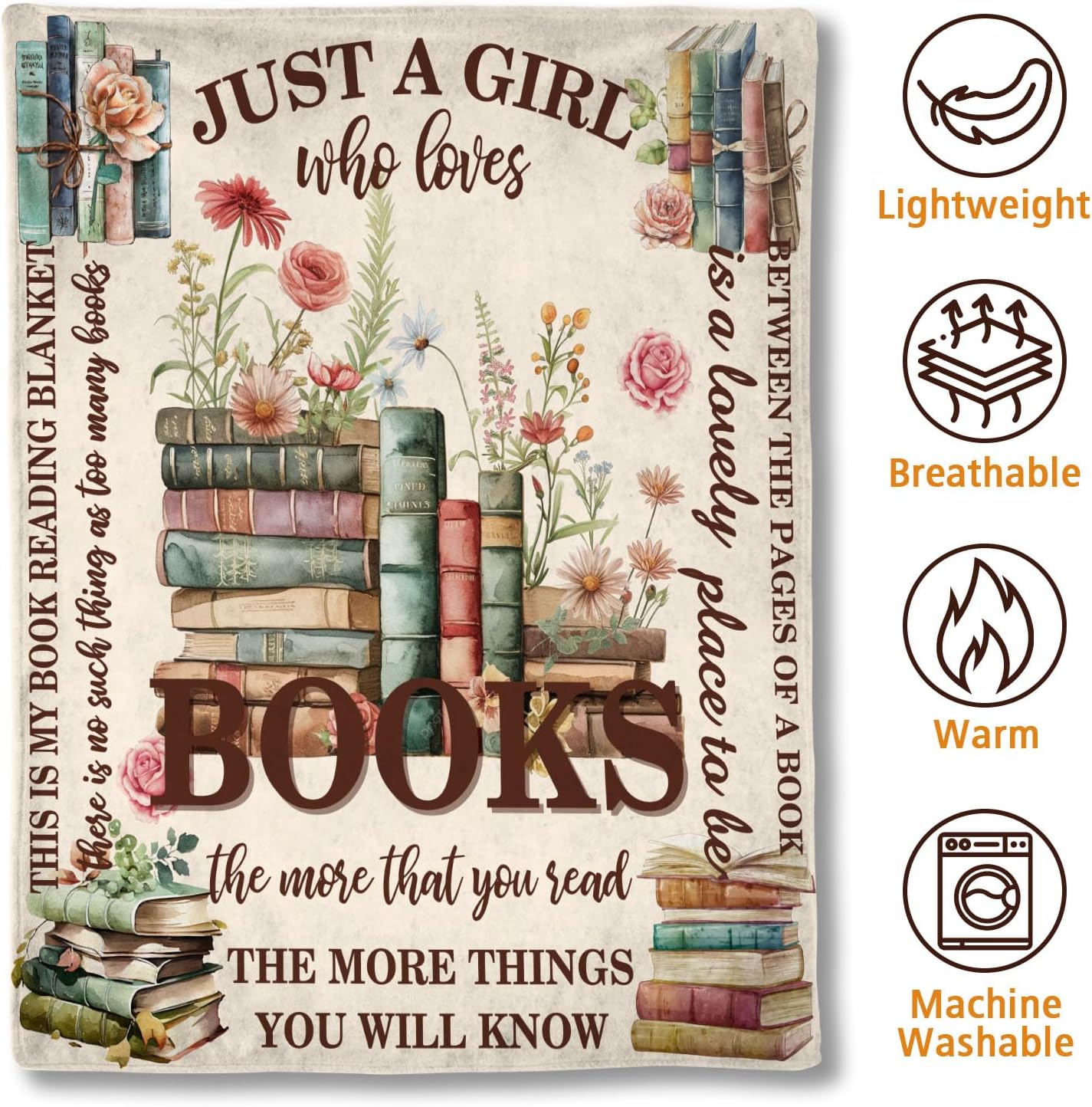 Books Blanket for Book Lover,Lightweight Book Throw Blankets for Girl Women, 50 x 60 inches