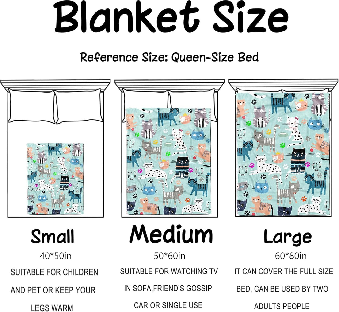 Cat Blanket Gifts for Women Girls Cat Gifts for Cats Lovers Soft Flannel Cats Throw Blanket Merch Birthday Bedding Decor Gifts for Kids Adults 60" x 50"