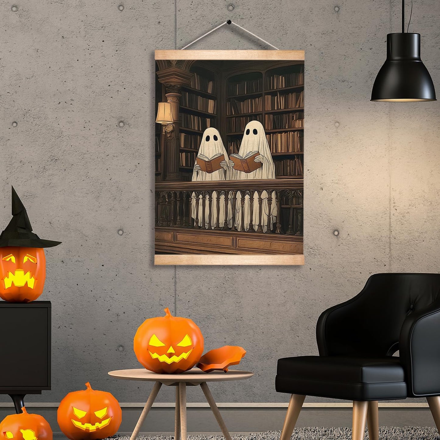 HEYJEEPER Cozy Ghost Wall Art, Reading Ghost Poster, Bookish Aesthetic Artwork Wall Hanging Decor for Library, Bedroom, Living Room, Calm Literary Home Decor,Bookworm Gift 14x18.5Inch(Colorful - Ghost04)