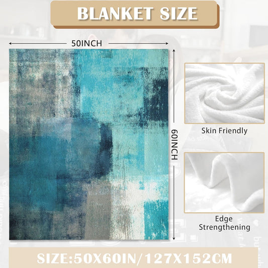 Turquoise and Grey Abstract Art Painting Modern Geometric Soft Throw Blanket All Season Warm Blankets Lightweight Flannel Throws Blanket for Living Room Bed Couch 50"x60"