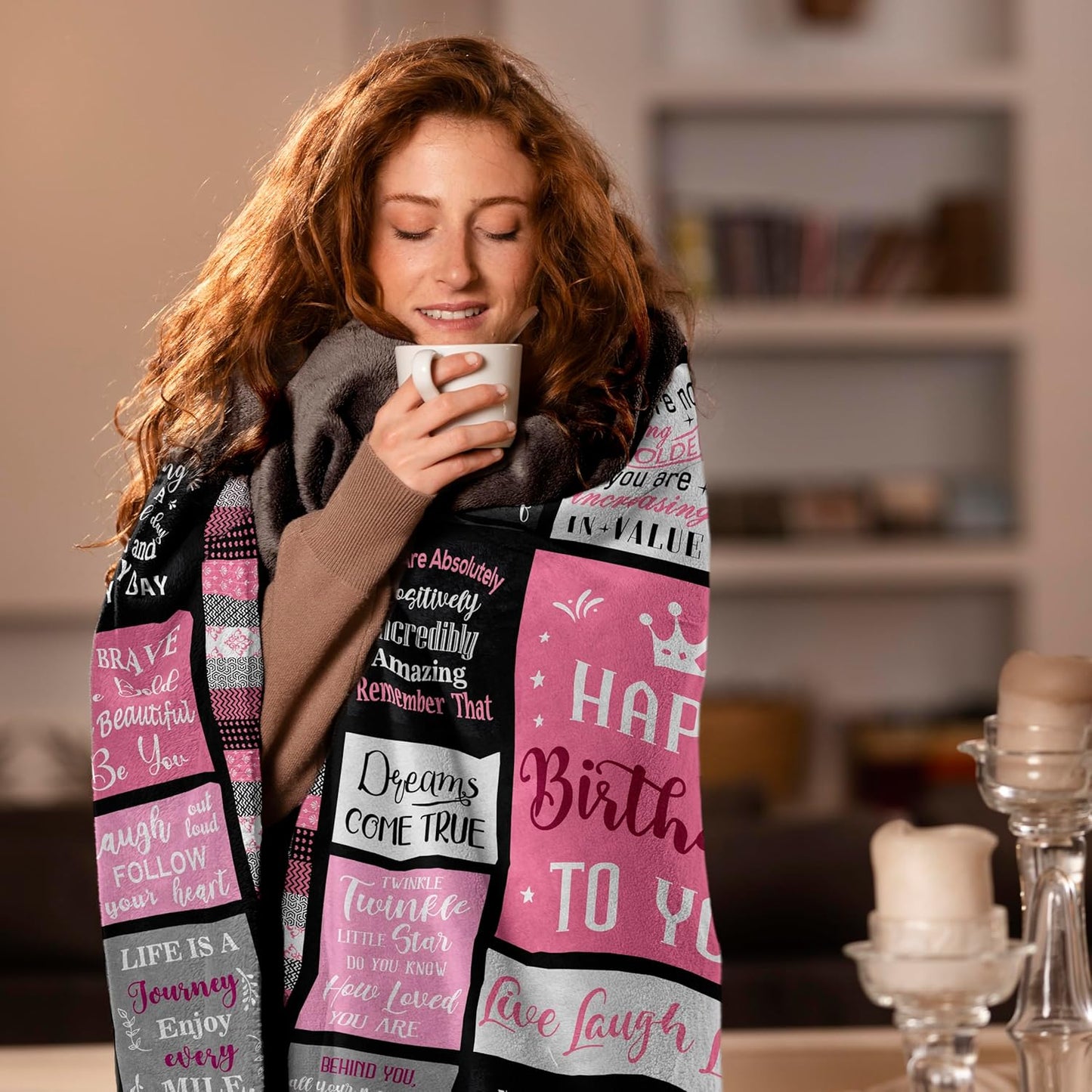 Birthday Gifts for Women Blanket 60’’X50’’, Happy Birthday Decorations Gifts for Her/Girls/Mom/Sister/Friend, Female Bday Present
