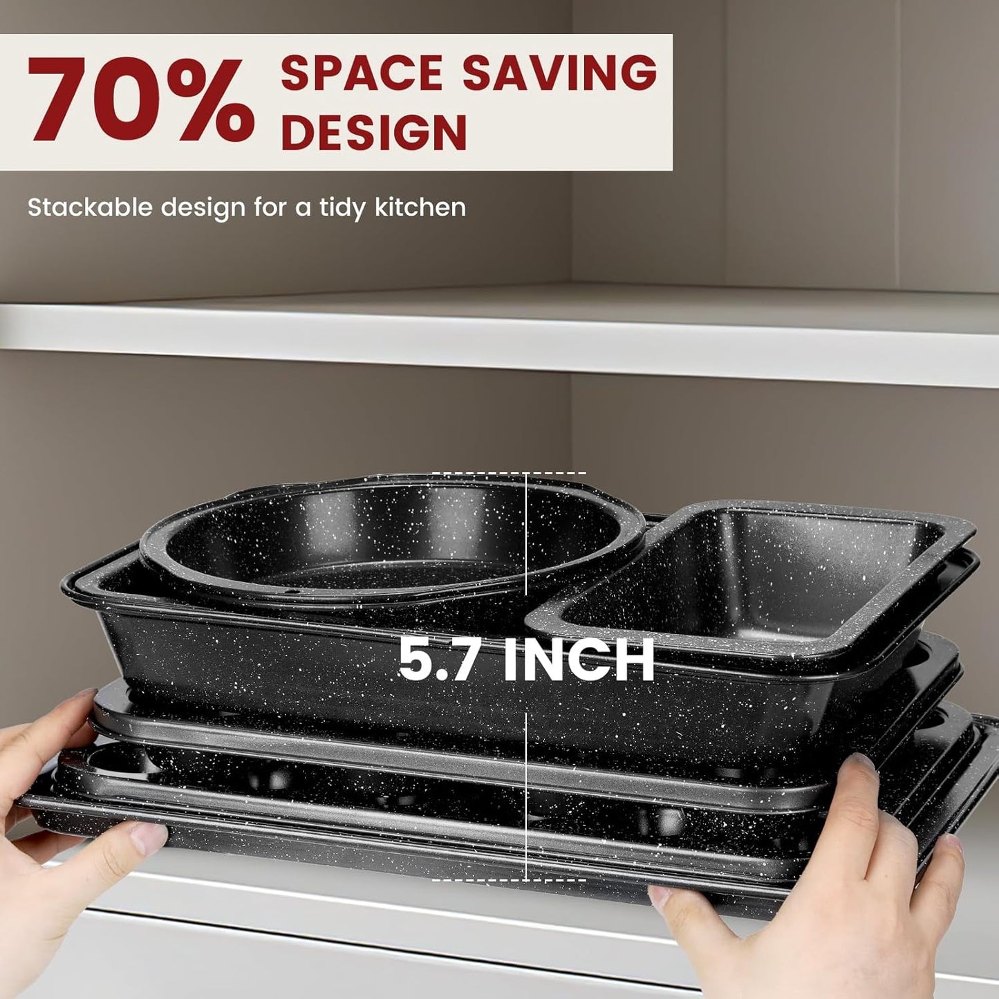 10-Piece Baking Pans Set, Bakeware Sets Nonstick, Baking Set for Oven Cooking, Stackable Carbon Steel Set Include Cookie Sheets, Muffin Pan, Cake Pan, Pizza Pan, Loaf Pan, Roasting Pan, Black
