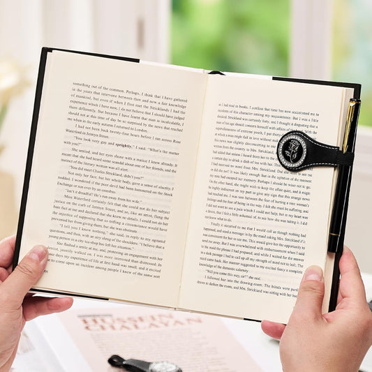 Magnetic Leather Bookmarks with Gift Box Magnetic Pen Holder Book Marks Clip Gift for Book Lover Readers Cute Bookmark for Women, Black