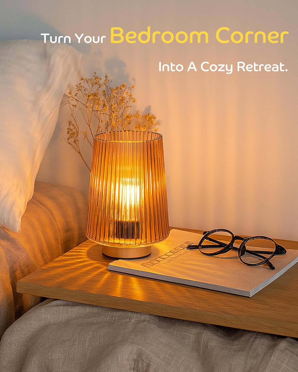 Battery Operated Decorative Lamp with Timer, Small Cozy Table Lamp for Bedside & Home Decor, Aesthetic Cordless Battery Powered Accent Lamp for Living Room Shelf, Amber