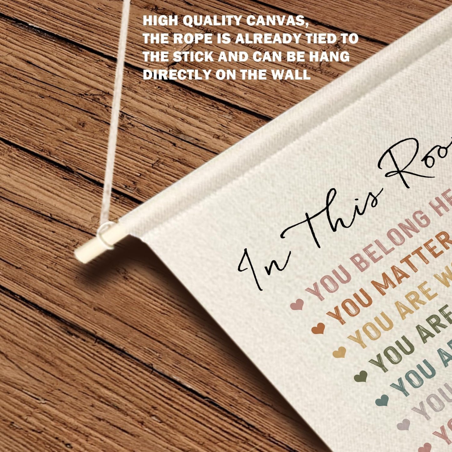 Qpenm Diversity Poster - Boho Classroom Decor, 'In This Room You Belong Here' Hanging Wall Canvas Banner, Inclusive Decor, Inspirational Pennant Flag Prints