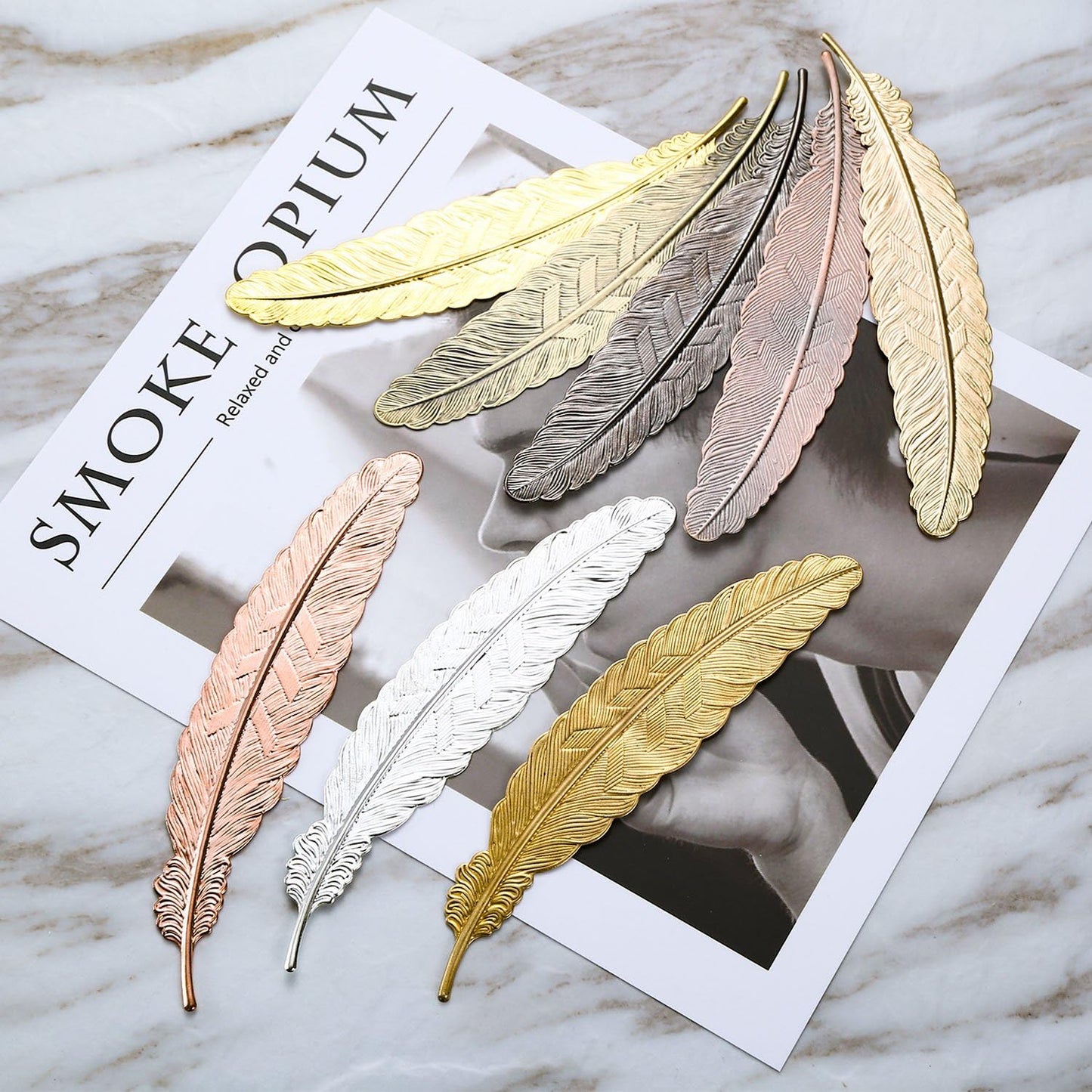 Gejoy 8 Pieces Valentine Metal Feather Bookmarks Vintage Metal Bookmark Feather Shape Book Marker Teacher Appreciation Gifts for Readers Book Lovers(Set 1)