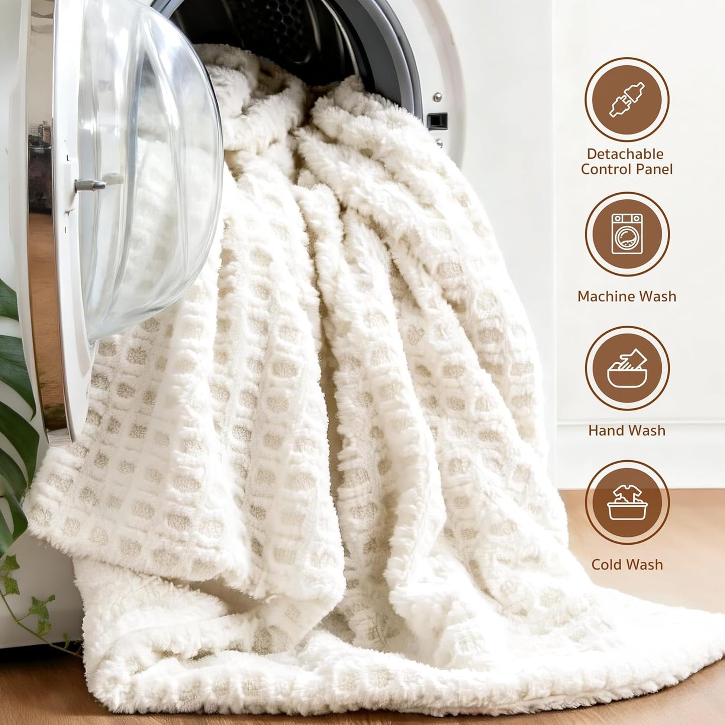 Waffle Heated Throw Blanket 50"x60" – Electric Blanket with 6 Heat Levels & 4 Timer Settings, Ultra-Soft Faux Fur & Sherpa, ETL Certified, Machine Washable, Ideal Gift for Women (Ivory/Cream)