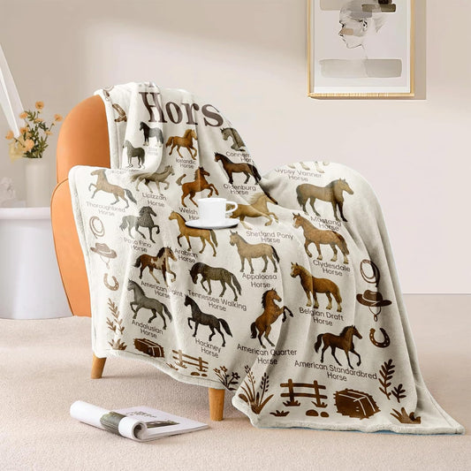 Rest with Horses Throw Blanket 50 x 60 Inch, Horse Breeds Chart Western Cowgirl Equestrian Decor, Cozy Couch Bed Dorm Blanket, Gift for Horse Lovers Girls Women, Birthday Christmas Mothers Day (hrse)