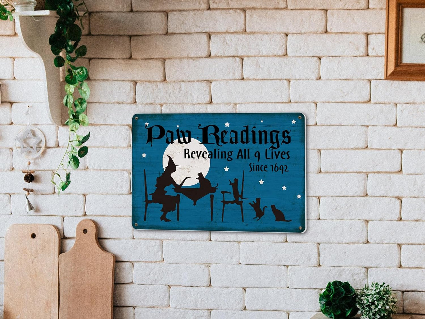 Halloween Decor Paw Readings 9 Lives Black Cats Withces Goth Decor Metal Sign Vintage Tin Sign Party Decoration 8X12 Inch