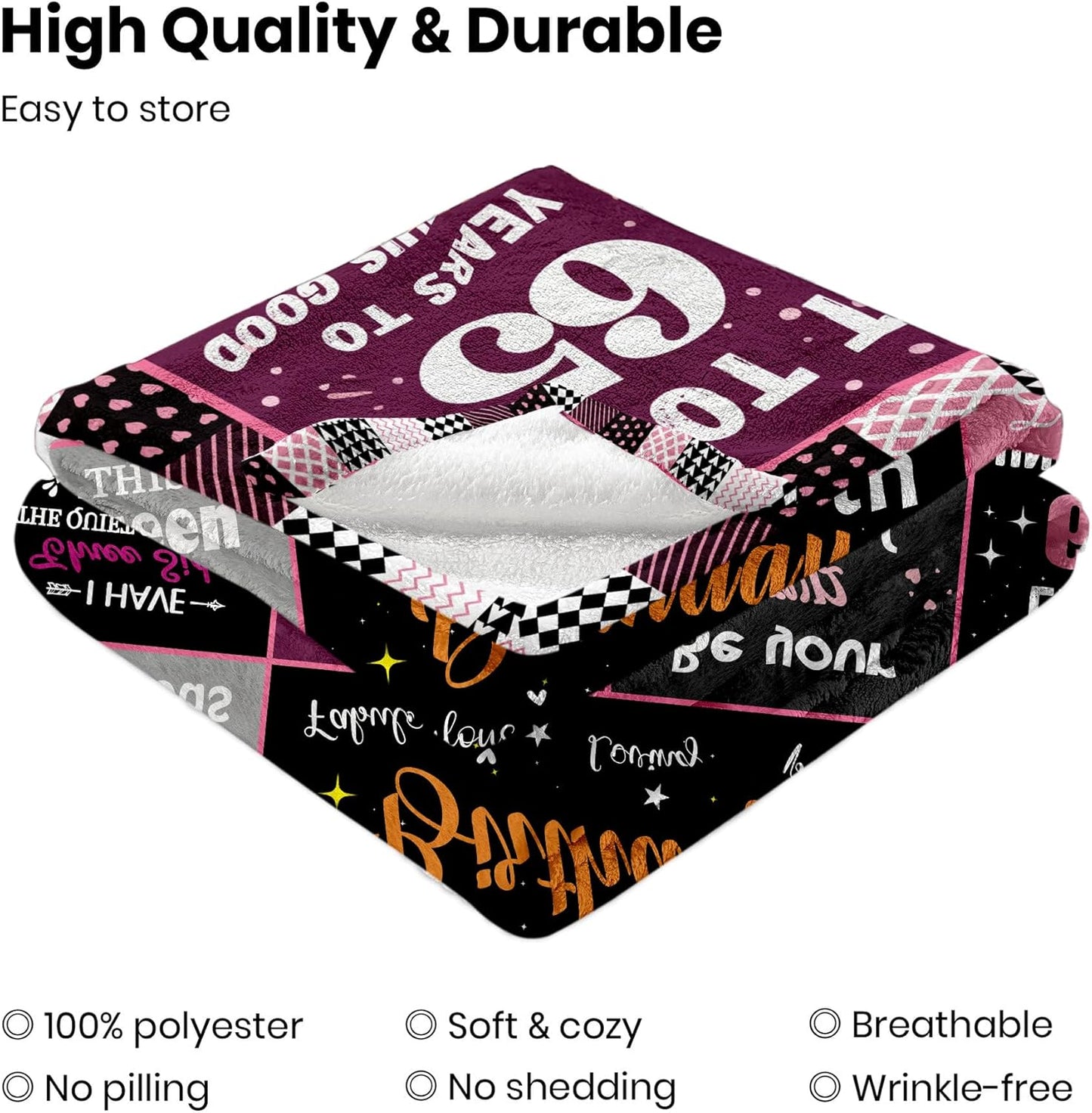 65th Birthday Gifts for Women Blanket, Funny Unique Fleece Throw 60"x80", Best 65 Years Old Birthday Gift Ideas for Mom, Wife, Sister, Friends, Female Birthday Decorations