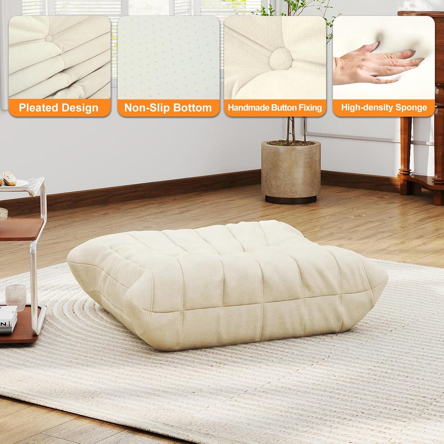 Full Foam Bean Bag Ottoman – Comfortable Ottoman Chair, Waterproof Upholstery, for Bean Bag Chair,Lounge Chair,Couch (Whtie)
