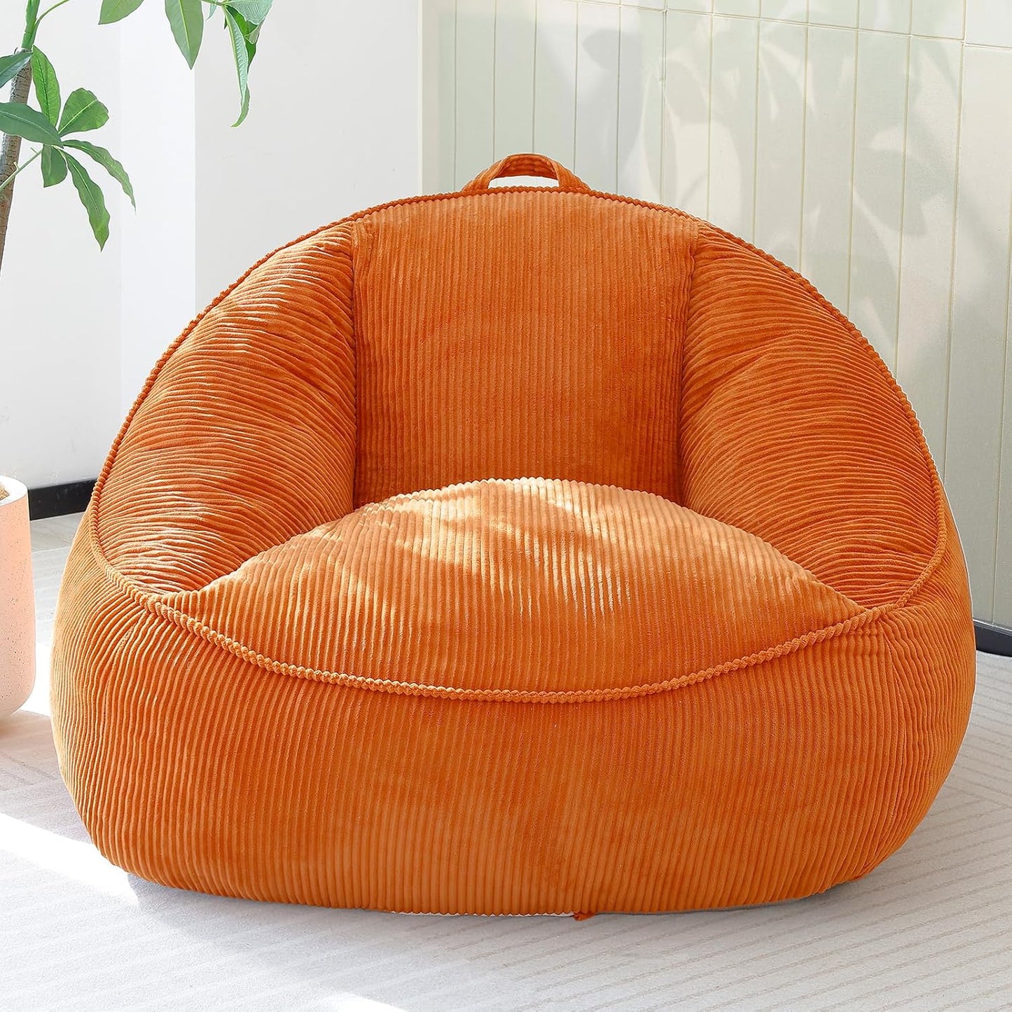 Giant Bean Bag Chair for Adults, Teens and Kids, Cozy Fluffy Corduroy Beanbag Chair with Filler, Large Floor Lounge Sofa for Living Room, Bedroom, Dorm, Gaming and Reading(M-Burnt Orange)
