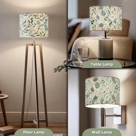 Drum Lamp Shade 13 x 13 x 10 inch, Sage Green Botanical Print Linen Lampshade Replacement for Table Lamps & Floor Lamps, E26 E27 Compatible Spider Fitter Lamp Shade for Bedroom Living Room