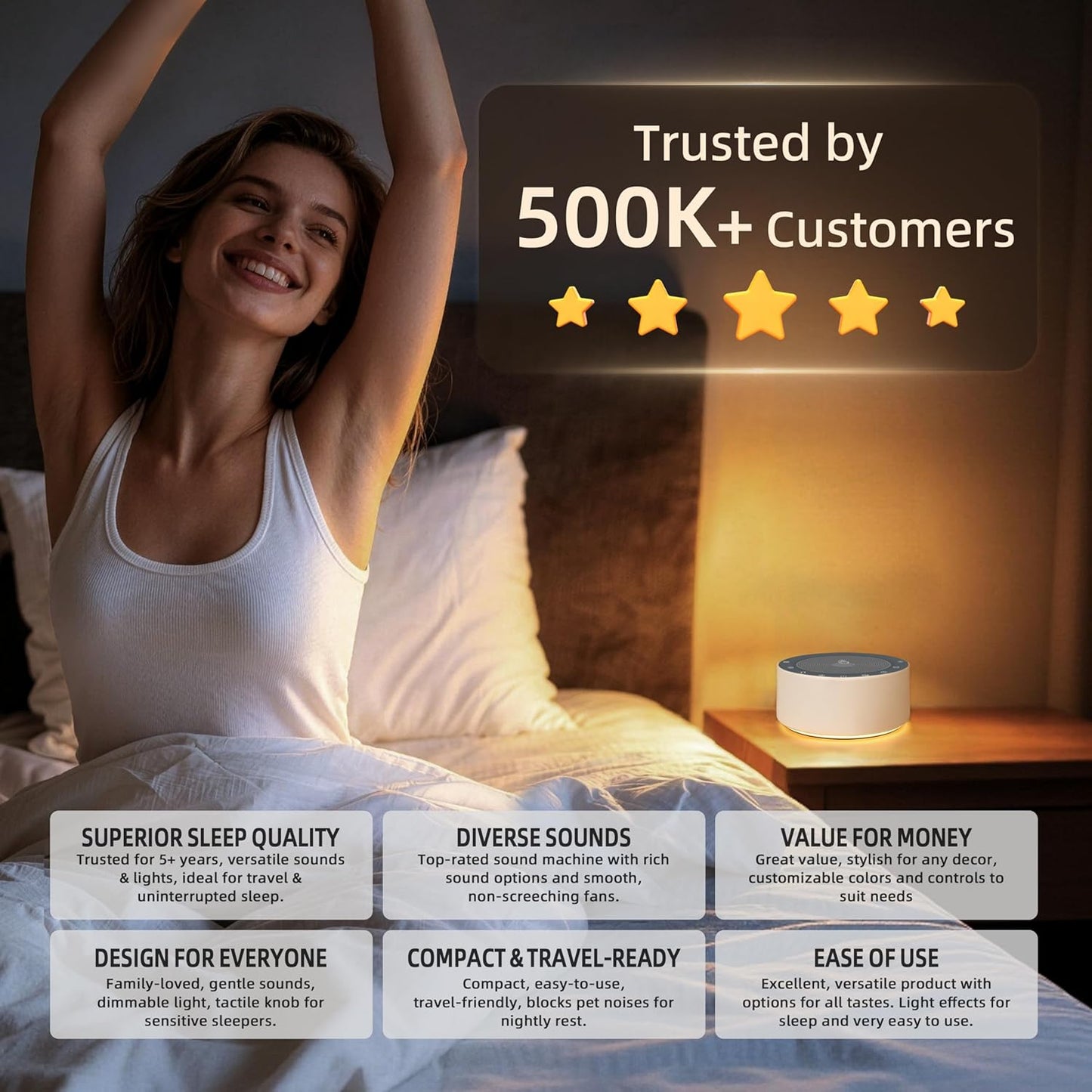 Kipcush White Noise Machine with Night Light – Nursery Sound Machine with Soft Non-Glare Lamp, 30 Soothing Sounds, 8 Color Lights, Up to 8-Hour Timer for Baby & Adults