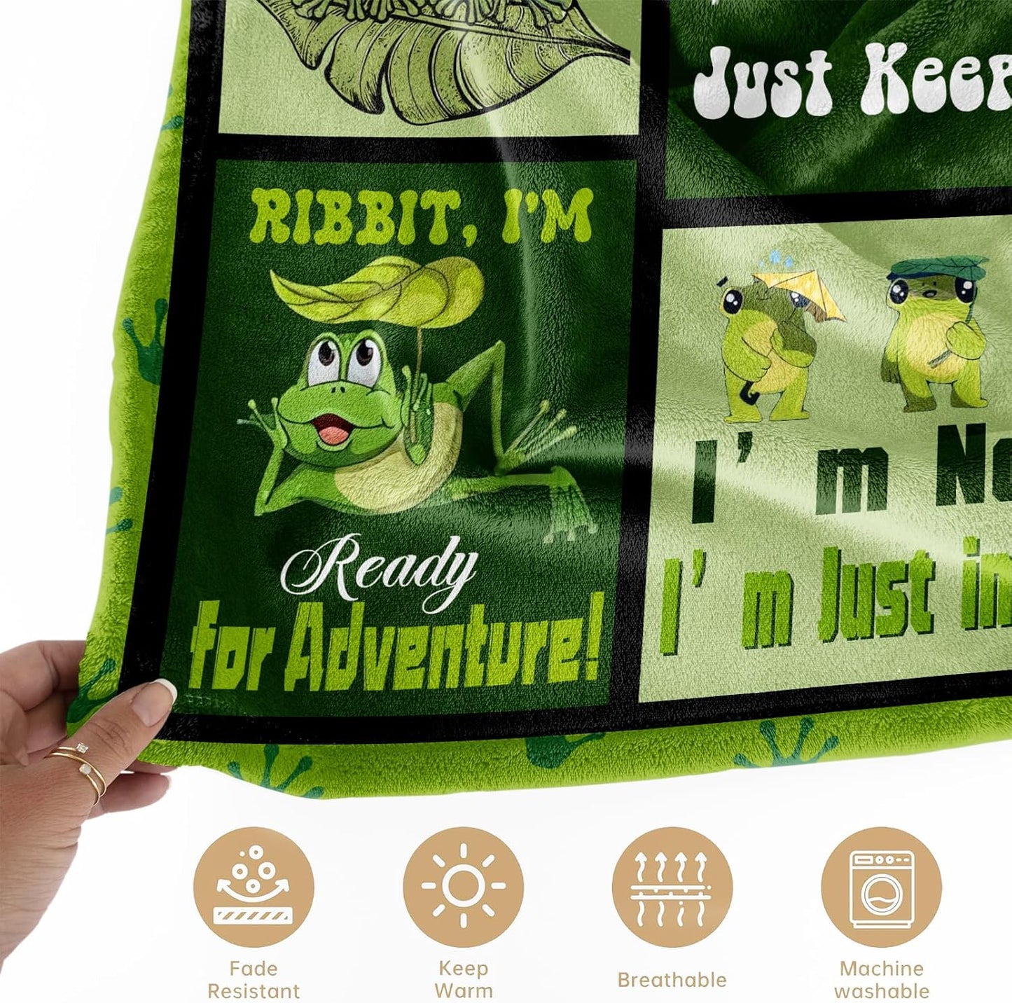 Gifts for Frog Lovers — Kawaii Frog Throw Blanket, Green Room Decor for Kids Teens Adults, Couch/Bed/Dorm, Cottagecore, Birthday Christmas Mothers Day Valentines Day, 50'' x 60''
