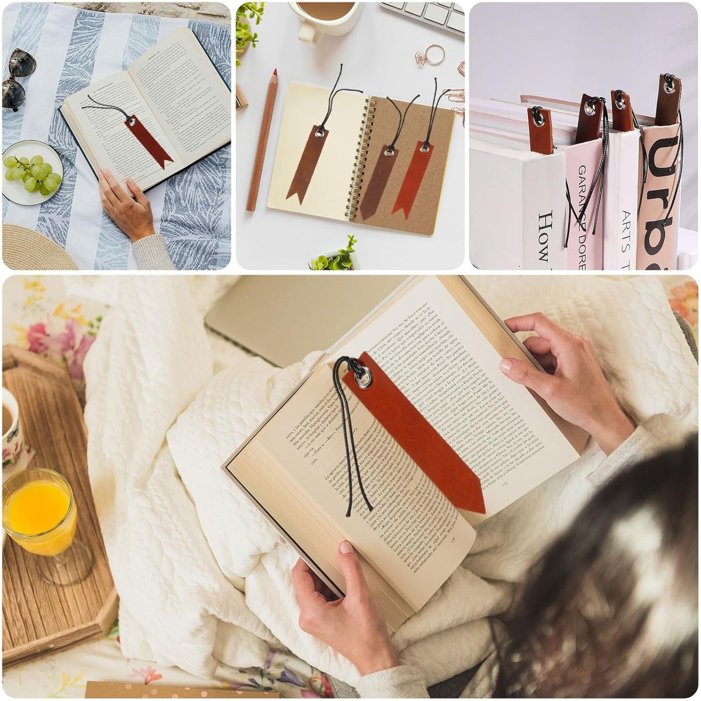 6Pcs Classic Leather Bookmark Personalized Stitched Bookmark with Leather Rope Page Markers Reading Gifts for Book Lovers Readers Men Women Teachers