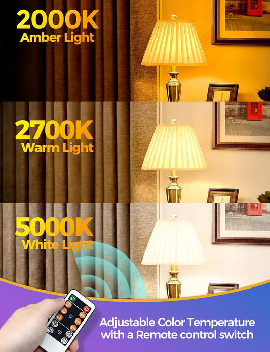JandCase A19 LED light Bulbs with Remote Control, 3 Color Temperature Light Bulb(2000K/2700K/5000K), E26 Base Light Bulb with Dimmable and Timer Function,2 Pack Light Bulb for Home Decor Bedroom