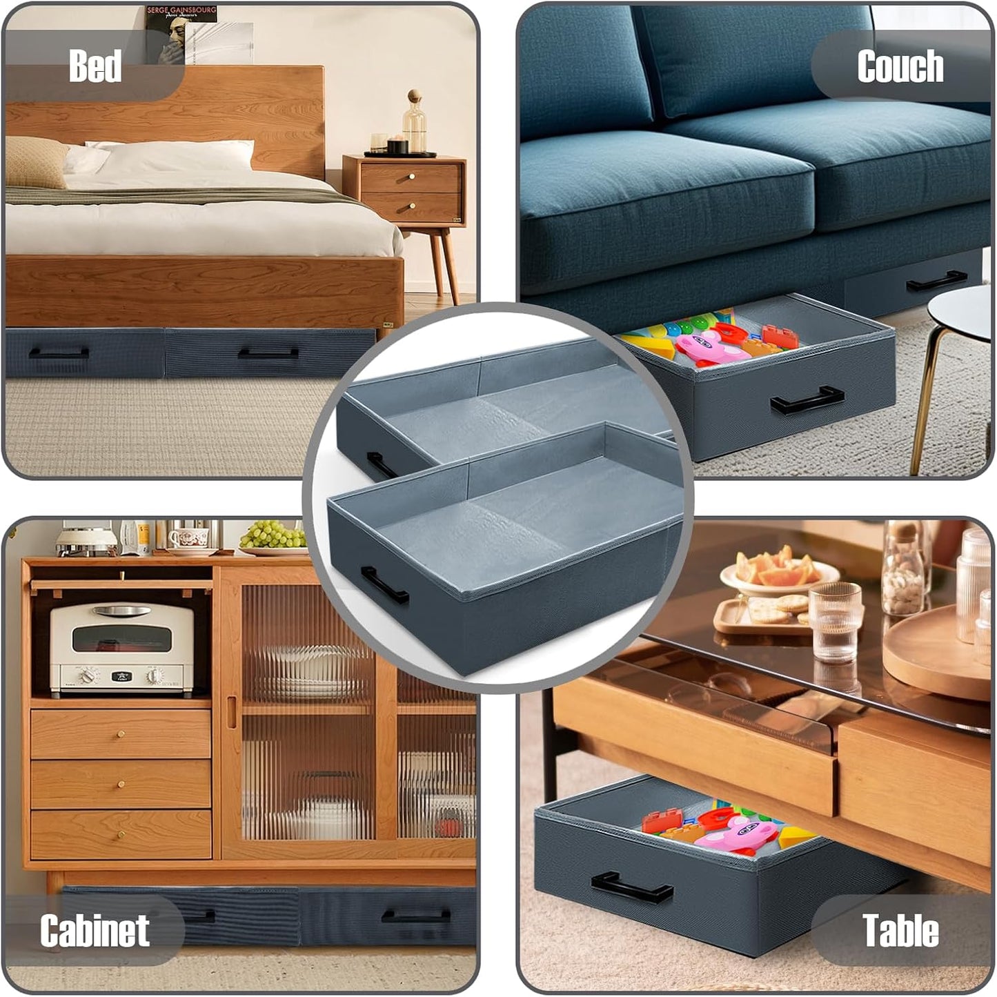 Under Couch Storage, 2 Pack Under Bed Containers, Foldable Under Sofa Storage keeps things out,Under Couch Storage Box for Toys,Blocks,Puzzles, Plush Dolls,Books(23.62 * 15.75 * 3.93in)