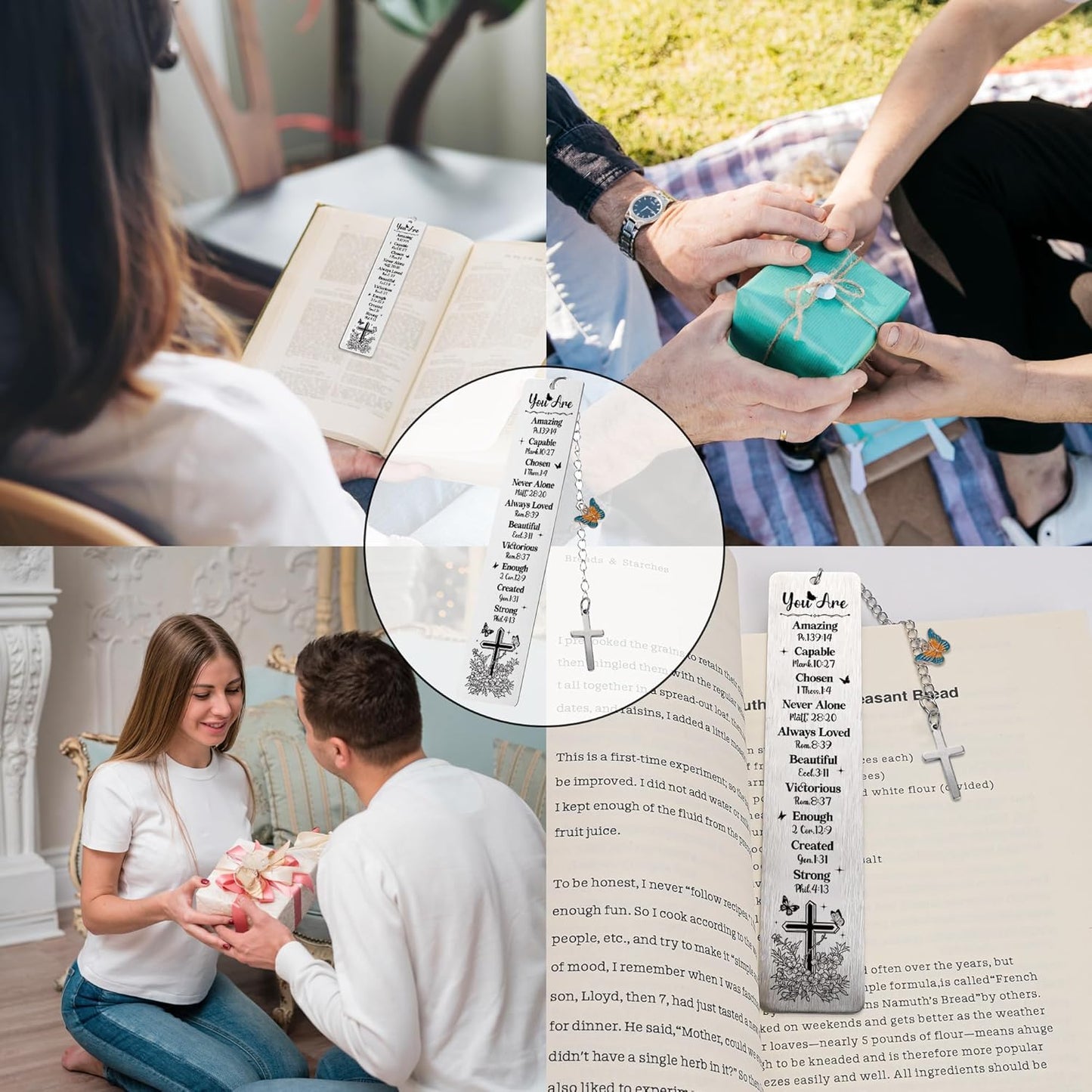 Metal Christian Bookmark for Women - Bible Book Marks with Scripture Verse Cross, Inspirational Religious Gifts for Baptism First Communion Birthday Graduation Back to School