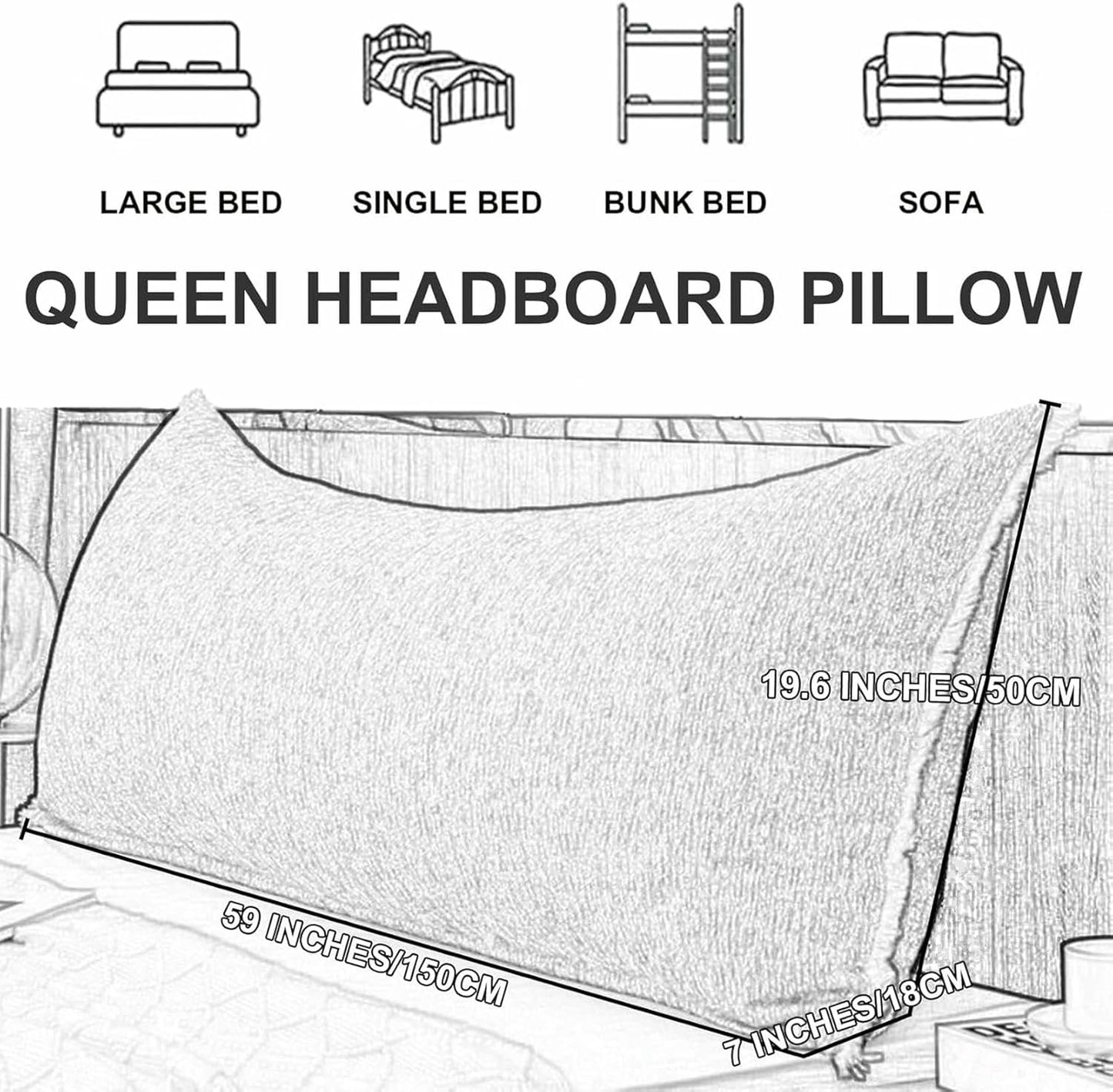 Long Headboard Pillow Bed Support Cushion Reading Rest Pillow,Large Bolster Wedge Positioning Backrest Removable Pillow for Dorm Daybed Bunk Bed,Pink,Full/47iches
