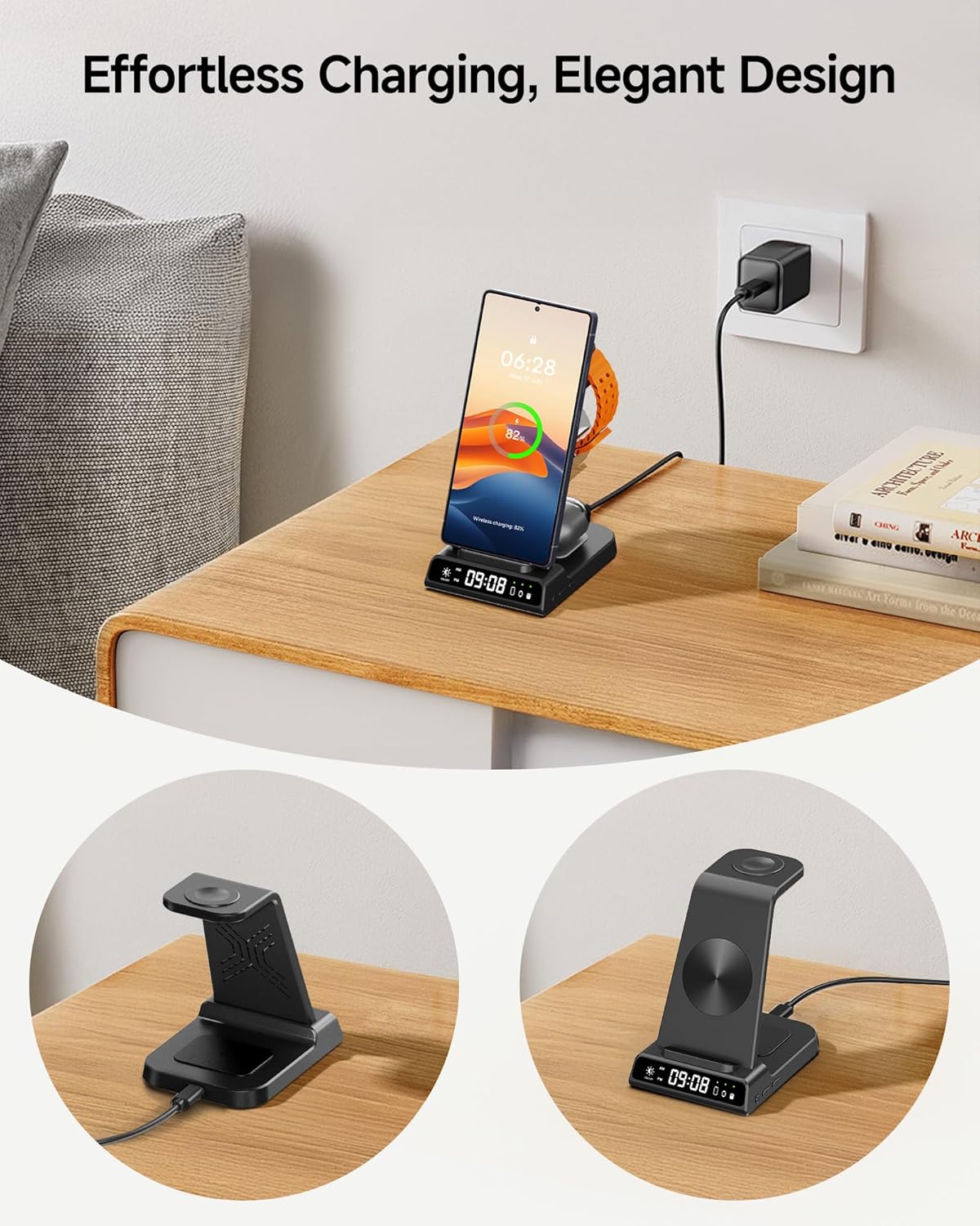Wireless Charger for Samsung Devices, Wireless Charging Station for Galaxy S25 Ultra/S25+/S25/Z Flip7/Z Fold/S24 Ultra/S23/S22/S21, for Galaxy Watch 8/8 Classic/7/Ultra/6/5 Pro (Black)