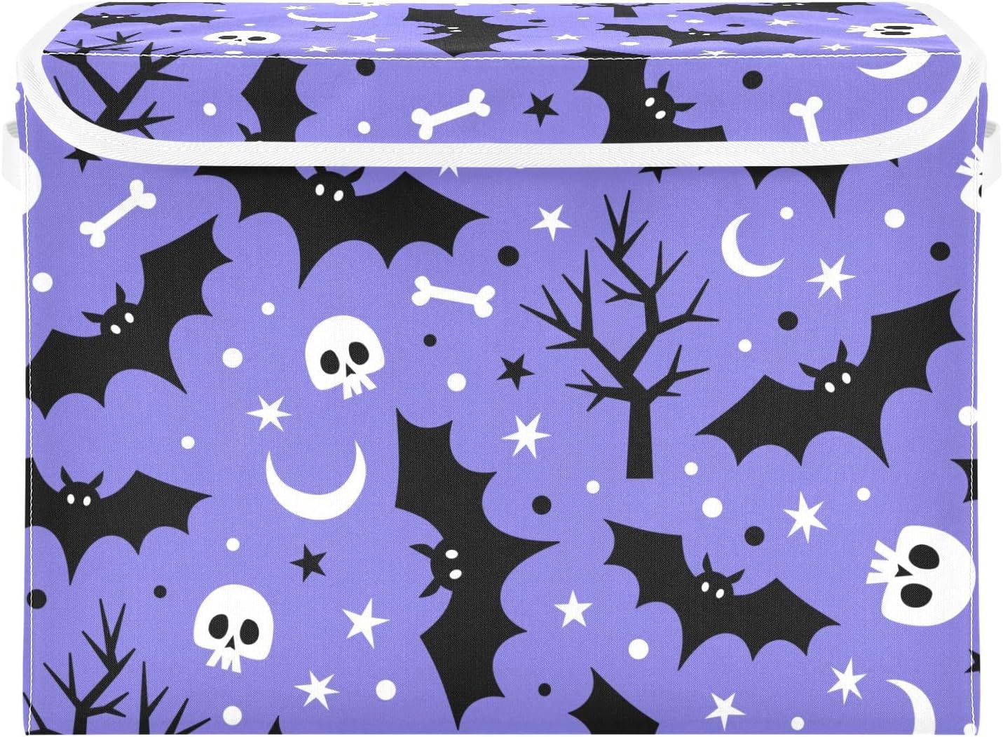 Halloween Bat Skull Moon Star Storage Bin with Lid Foldable Storage Box Washable Fabric Storage Cubes Bin Organizer Basket Closet for Home Bedroom Closet Nursery Office