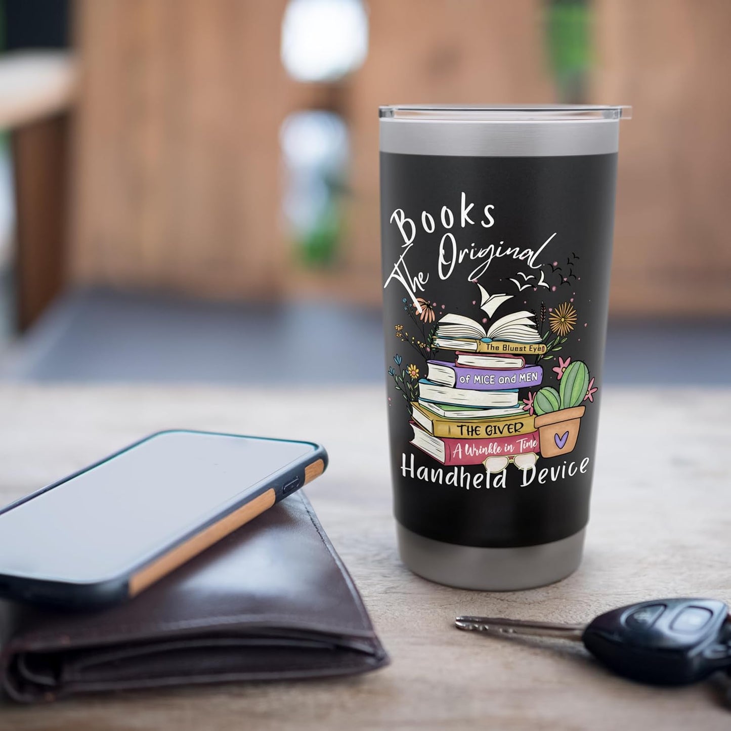 Books Original Handheld Device Reader Literacy Book Lover Stainless Steel Insulated Tumbler