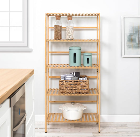 Honey-Can-Do 5-Tier Bamboo Adjustable Bookshelf, Natural