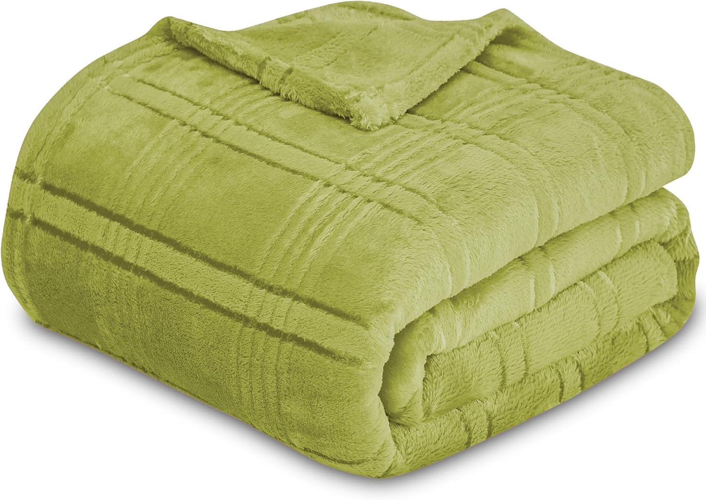 Super Soft Flannel Throw Blanket 50x60 Inches, Premium Checkered Jacquaed Silky Fleece Lightweight Bed Blanket All Season Use, Olive Green Strip, 50"x60"