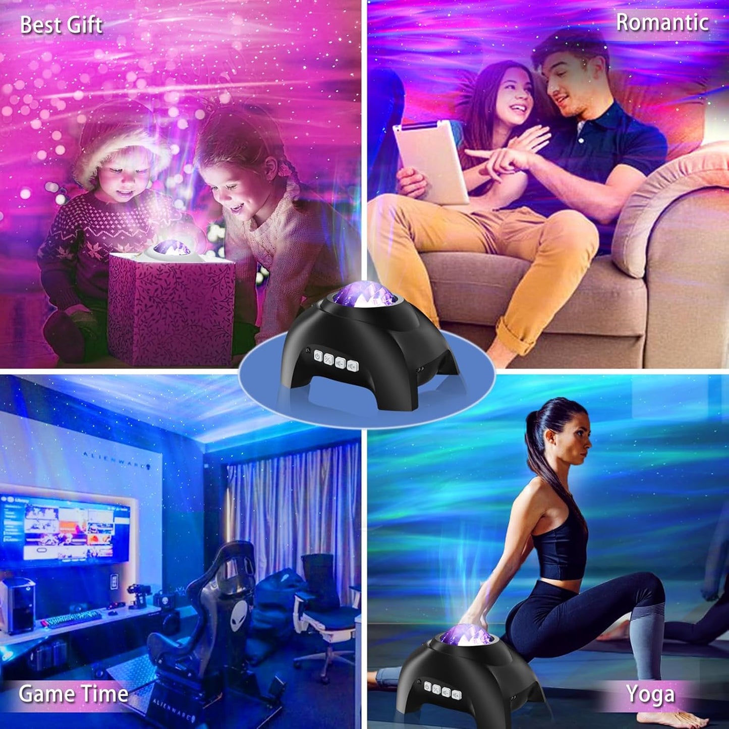 Northern Lights Aurora Projector for Bedroom with Music Bluetooth Speaker and White Noise, Galaxy Projector, Starry Night Light Projectors for Kids Adults Gaming Room