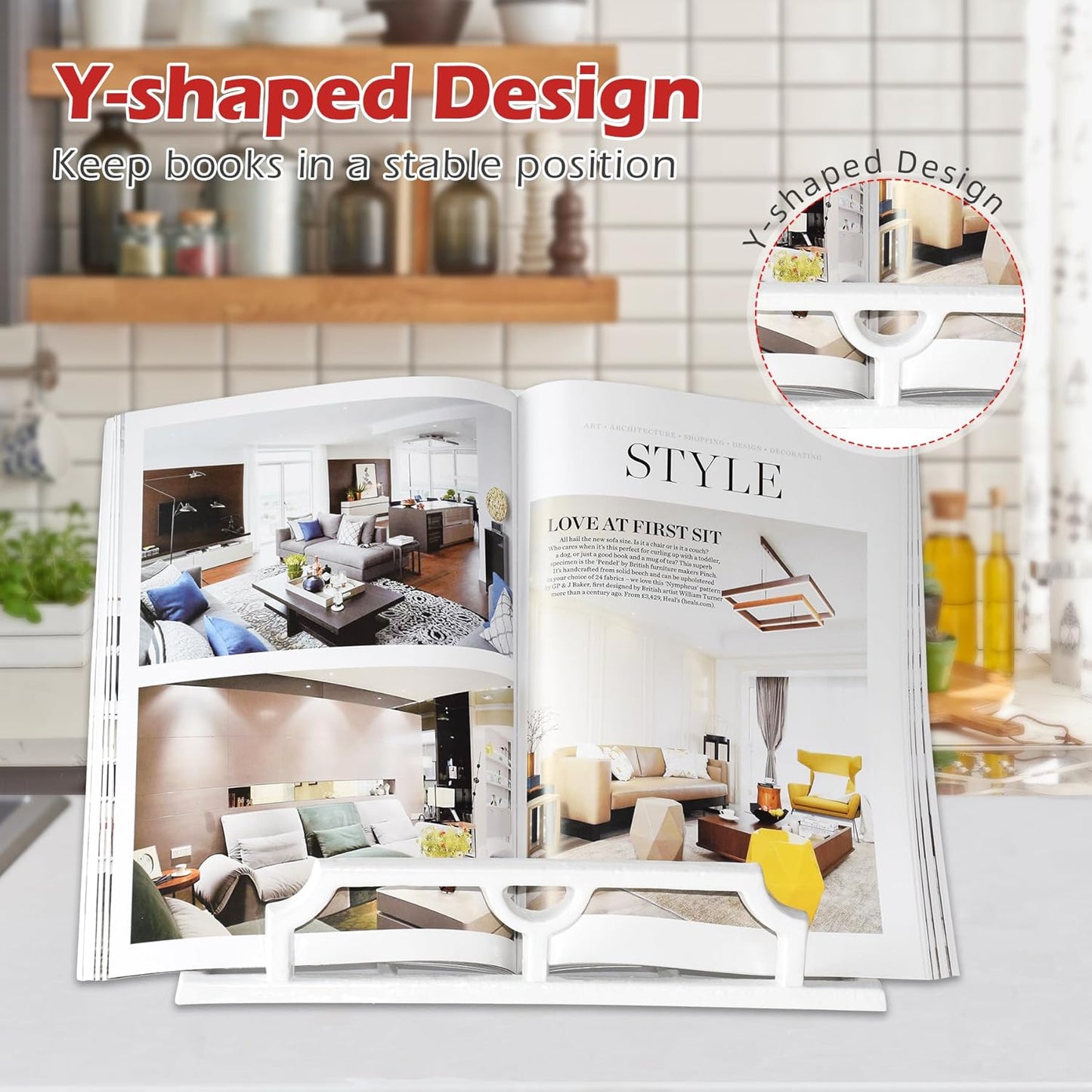 Elegant Cookbook Stand Cast Iron, Kitchen Decorative Metal Recipe Book Holder for Bible, Prayer Book Stand, Magazine, Textbooks, Vintage Cookbook Stand for Kitchen Counter, White
