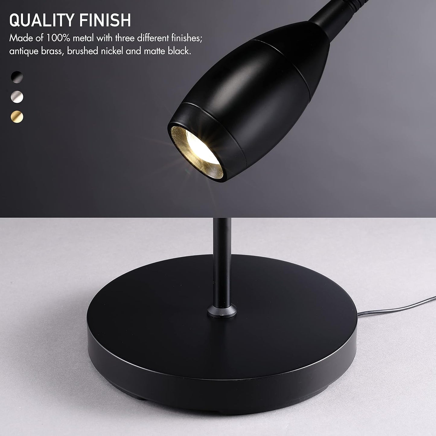 O’Bright Ray – Adjustable LED Beam Floor Lamp, Dimmable and Zoomable Spotlight, Flexible Gooseneck, Reading/Crafting Standing Lamp, Work Table Light, Matte Black