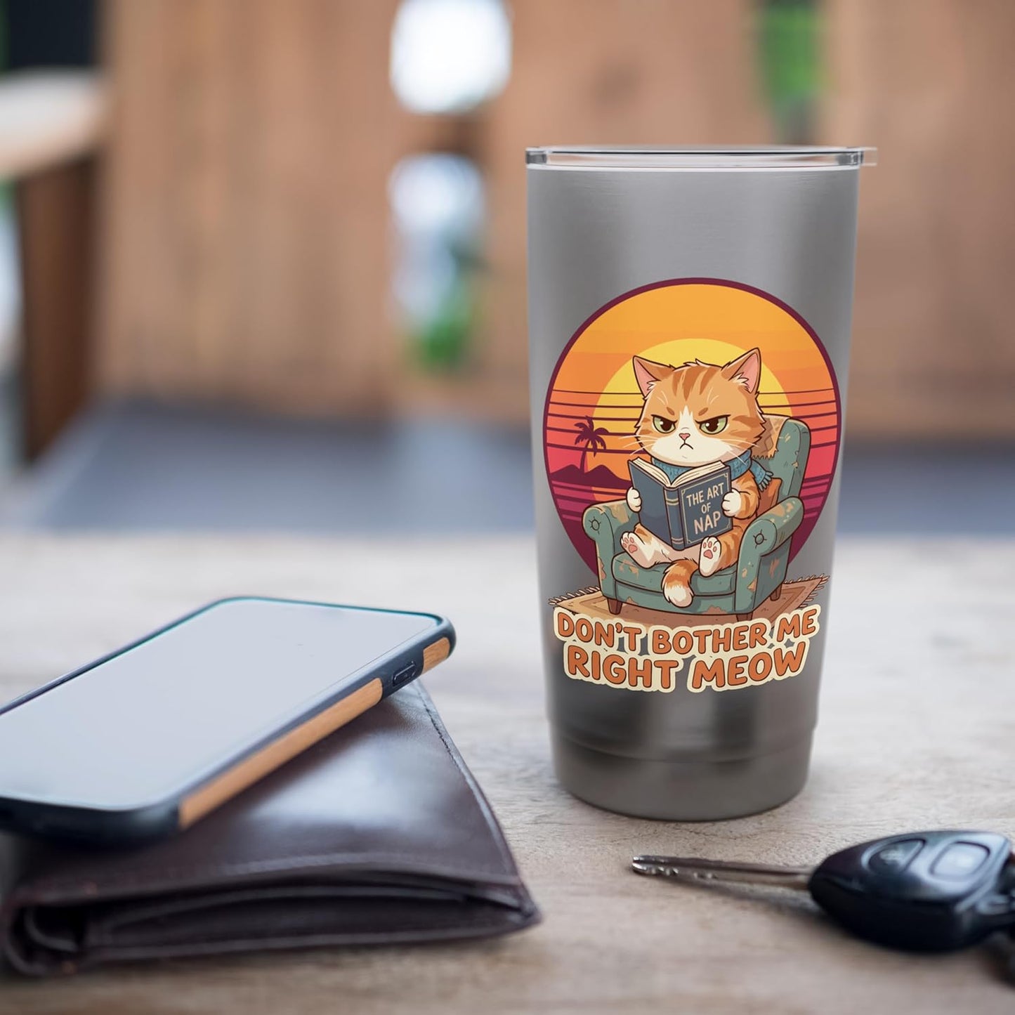 Don’t Bother Me Right Meow Reading Cat Meme Stainless Steel Insulated Tumbler