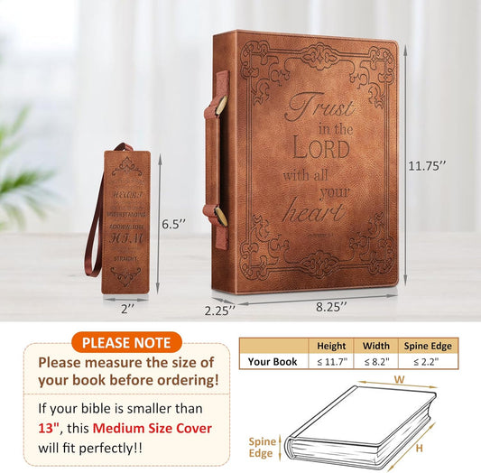FINPAC Large Classic Bible Cover Vegan Leather Carrying Book Case Church Bag Bible Protective with Handle, Gift for Men, Women, Father, Mother, Friends, Bronze