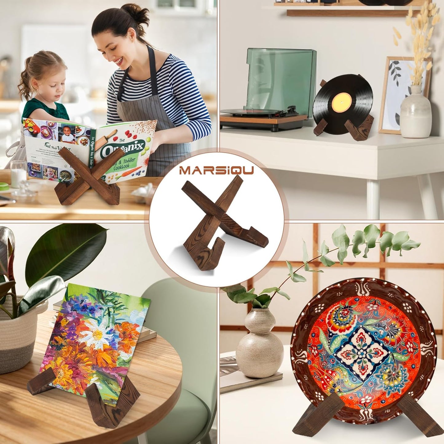 Wooden Cookbook Display Stand Holder - Adjustable, Foldable, Rustic Wood Design, Great for Kitchen Countertops, Tablets, Recipe Books, and Photos, Perfect Gift for Home Chefs and Cooking Lovers
