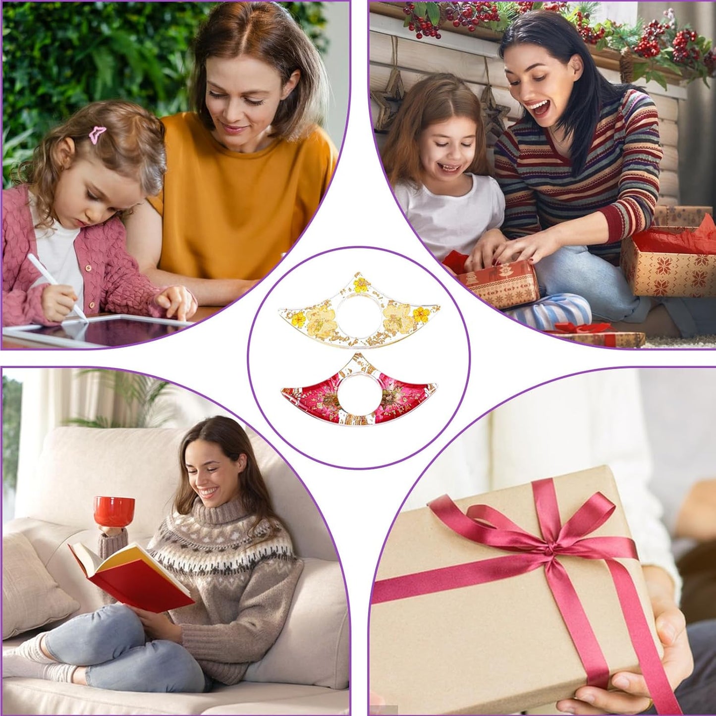 Sibba 2 Pcs Thumb Book Page Holder, Dried Flower Resin Bookmark Thumb Book Page Holder for Reading, Transparent Books Pages Opener Reading Accessories Gift for Books Lovers Students Teachers