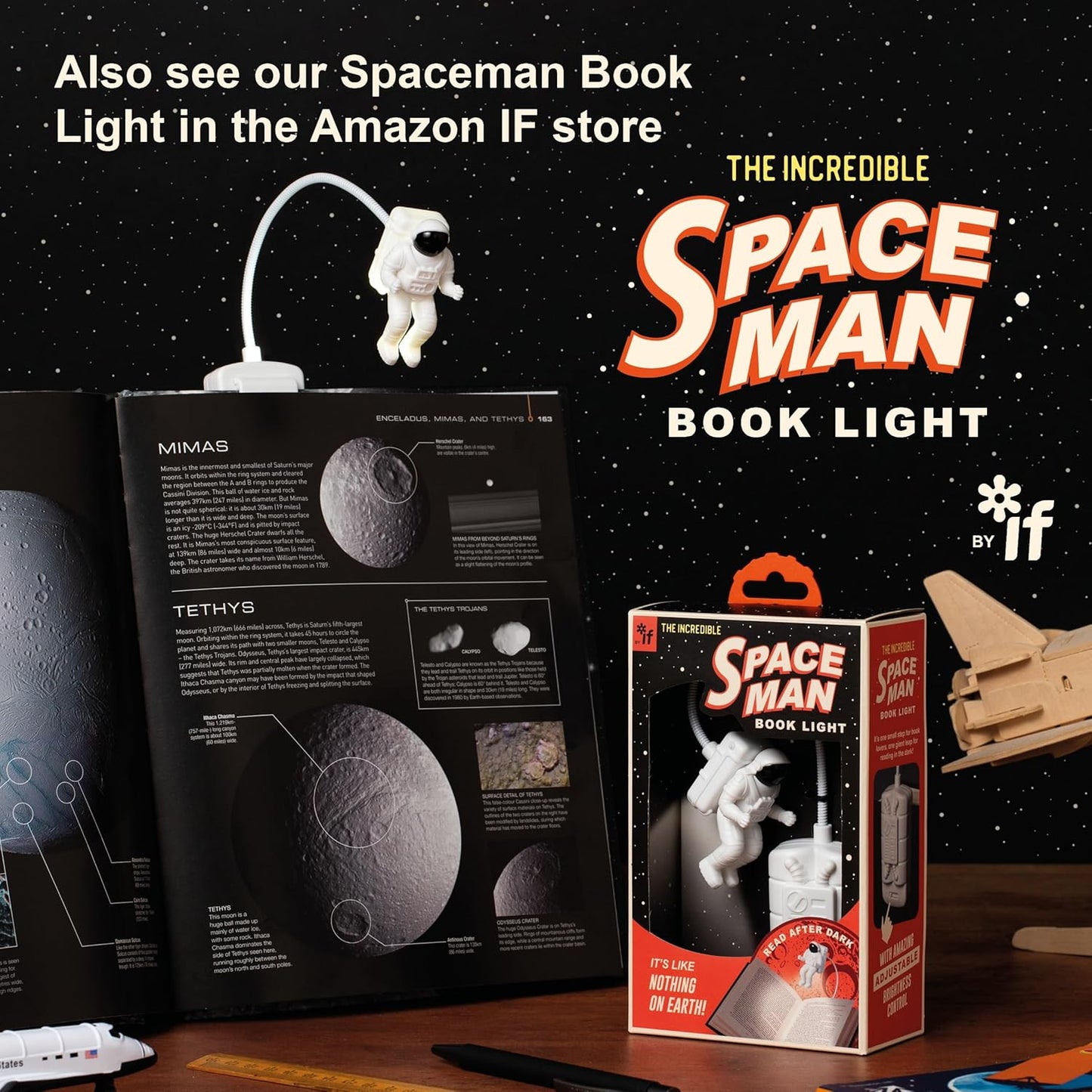 IF The UFO Book Light - Retro Style, Spaceship Reading Light with Adjustable LED Brightness